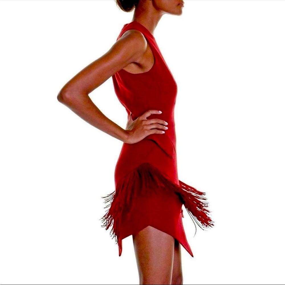 David Koma fringe red dress size 4